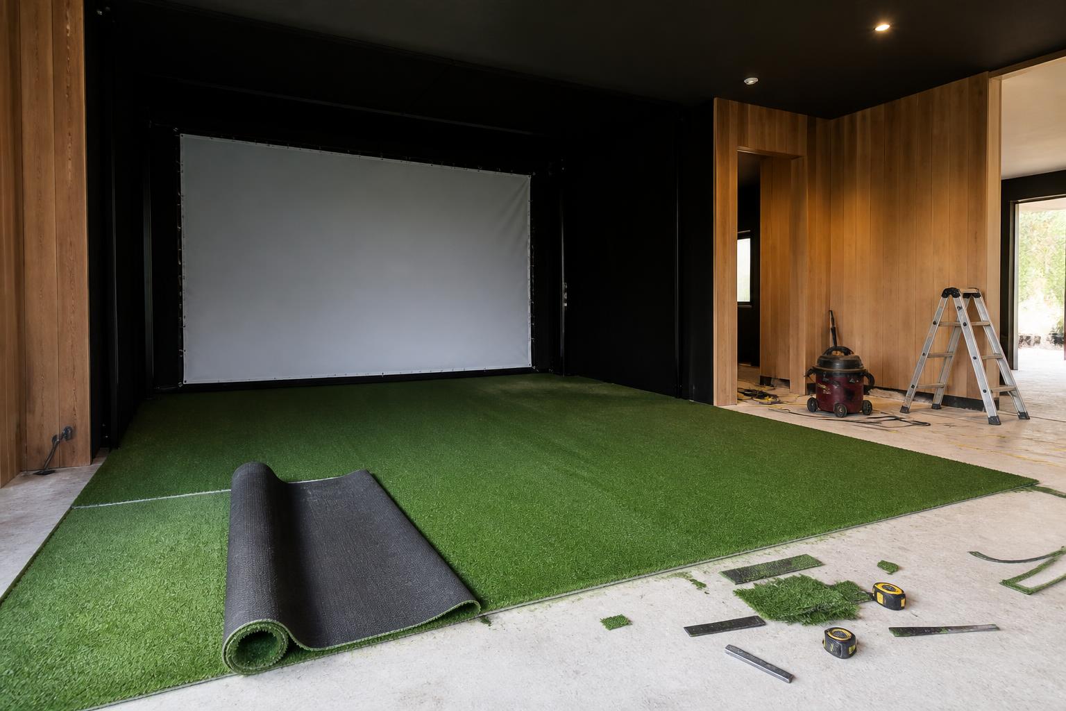Turf and impact screen installation inside the finished shell